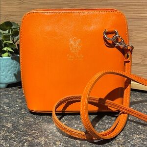 Vera Pelle Vibrant Orange Crossbody Bag
